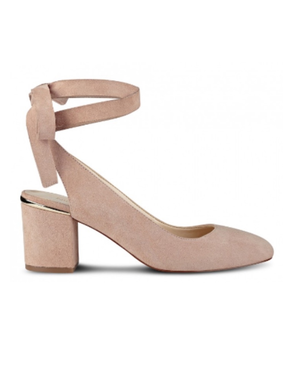 Nine West Ankle Tie Block Heel Pumps - Blush/Tan Suede, 7.5